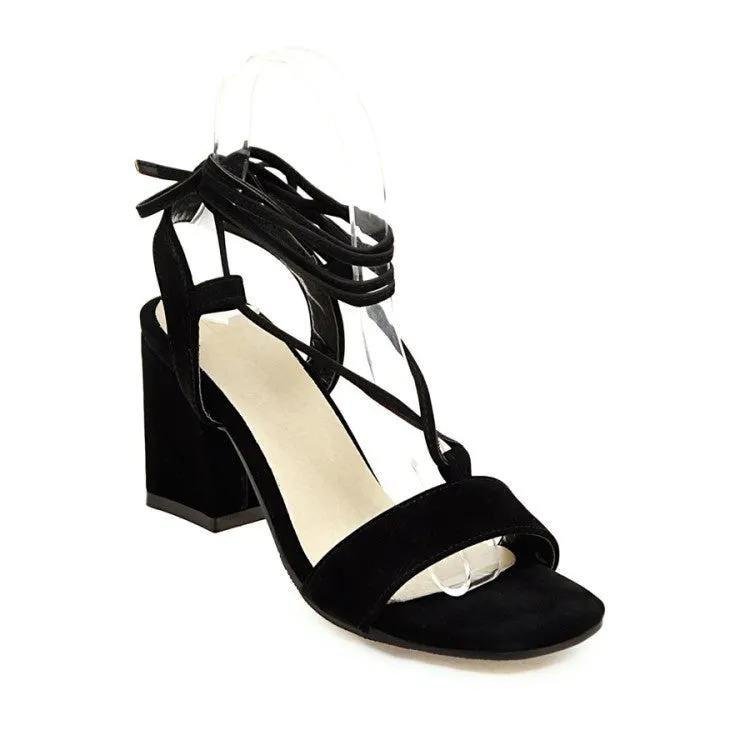 Women's Suede Square Toe Ankle Strap Block Heel Sandals