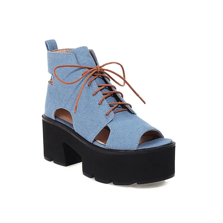 Women's's Open Toe Denim Platform Sandals